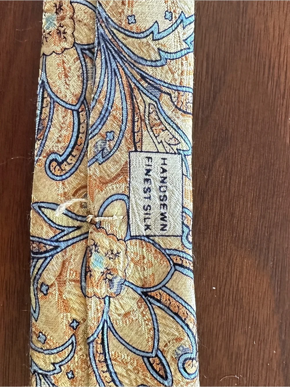 Robert Talbott Seven Fold Paisley Silk Tie in Beige with Blue Accent